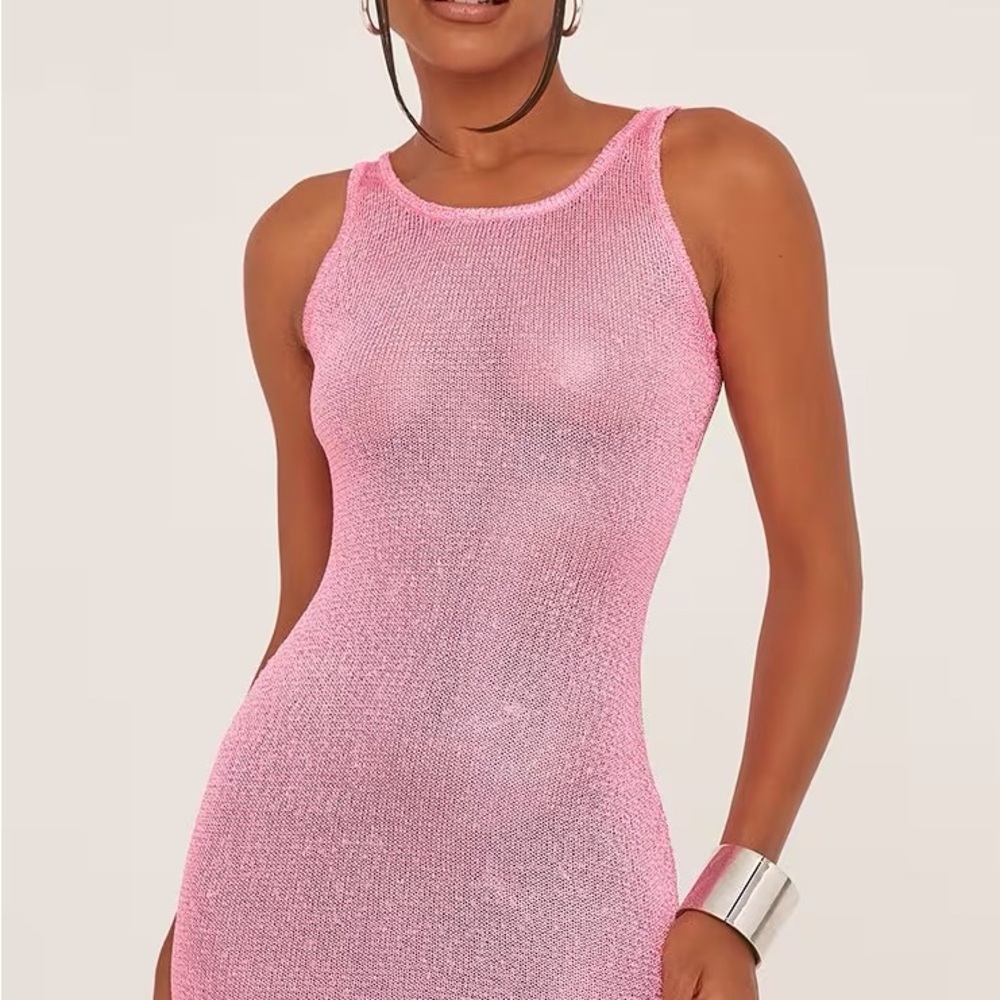 Sleeveless Mini Pink Metallic Knit Dress